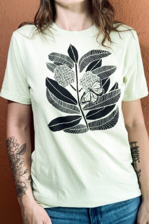 Monarch Butterfly and Milkweed A Symbiotic Symphony on a Handcrafted Tee