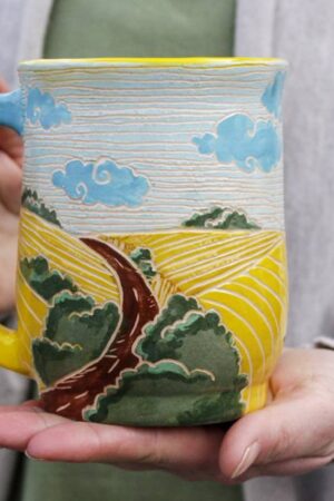 Ukrainian Landscape Pottery Mugs Handcrafted Art from Ukraine