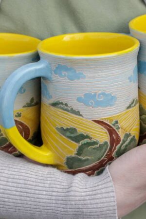 Ukrainian Landscape Pottery Mugs Handcrafted Art from Ukraine