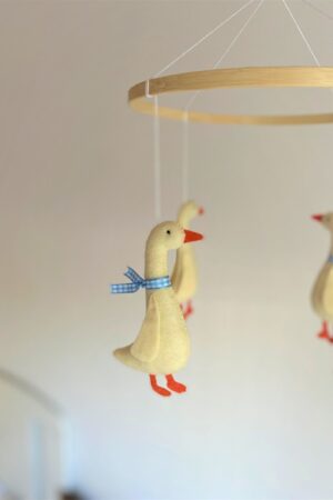 Enchanting Goose Blue Ribbon Baby Mobile A Serene Haven for Little Dreamers