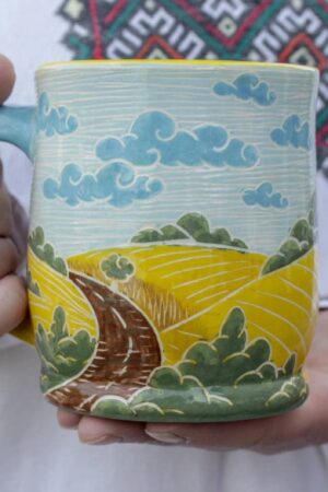 Ukrainian Landscape Pottery Mugs Handcrafted Art from Ukraine