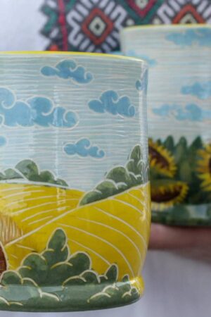 Ukrainian Landscape Pottery Mugs Handcrafted Art from Ukraine