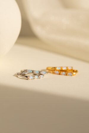 Halo Opal Hoop Earrings Minimalist Gemstone Huggies for Everyday Elegance