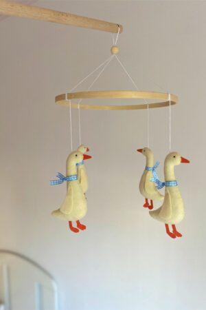 Enchanting Goose Blue Ribbon Baby Mobile A Serene Haven for Little Dreamers