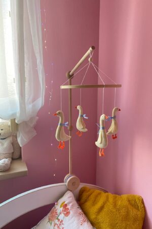 Enchanting Goose Blue Ribbon Baby Mobile A Serene Haven for Little Dreamers