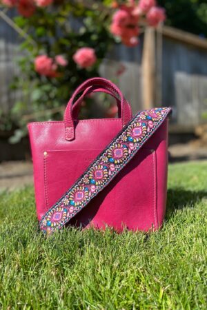 Groovy Floral Woven Crossbody Guitar Strap Purse - Pink and Black