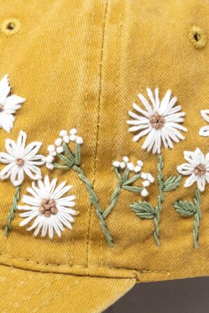 Hand-Embroidered Daisy Baseball Cap Mustard Yellow Floral Essence for Unforgettable Style