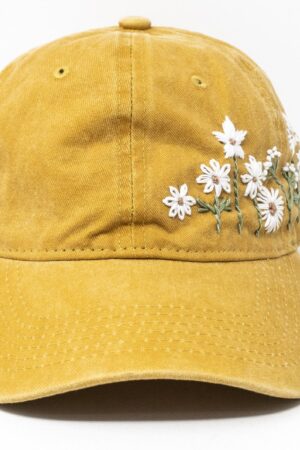 Hand-Embroidered Daisy Baseball Cap Mustard Yellow Floral Essence for Unforgettable Style