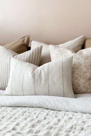 Freya Beige Striped Cushion with Luxurious Duck Feather Pad Comfort and Style for Your Home