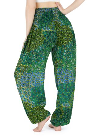 Enchanting Green Peacock Boho Pants Flowy, Comfy, and Ethically Made