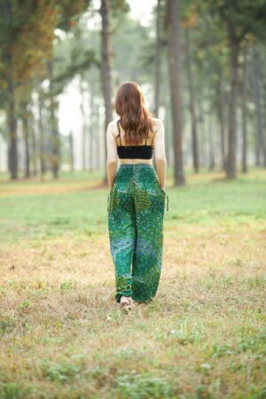 Enchanting Green Peacock Boho Pants Flowy, Comfy, and Ethically Made