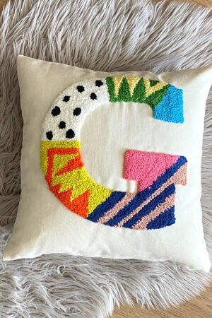 Personalized Initial Pillow Embroidered Punch Needle Letter Pillowcase for Baby Room Decor, Newborn Gift, and Baby Shower