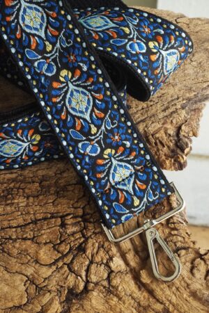 Groovy Floral Woven Crossbody Guitar Strap Blue & Black