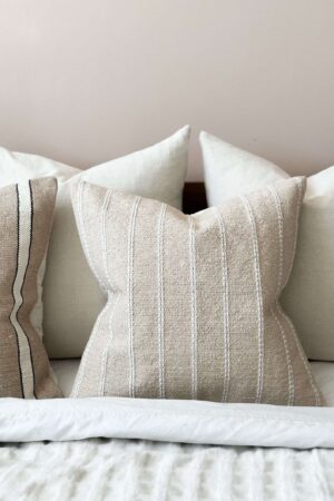 Cozy Comfort Premium India Cotton Beige Stripe Cushion for a Serene Ambiance