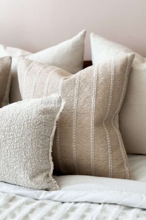 Cozy Comfort Premium India Cotton Beige Stripe Cushion for a Serene Ambiance