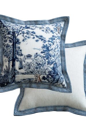 French Blue Forest Throw Pillow Cover Elevate Your Home Decor with Artful Elegance