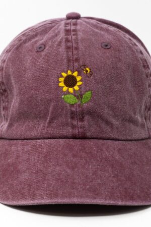 Sunflower Bee Embroidered Summer Baseball Cap Washed Cotton Curve Brim Hat