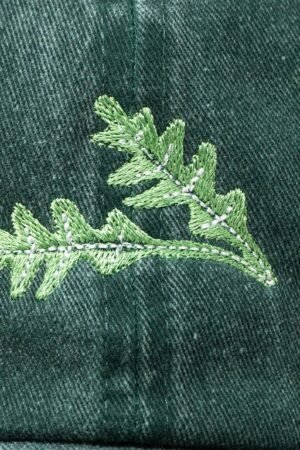 Embroidered Arugula Leaf Baseball Cap Washed Cotton, Curved Brim, Summer Style