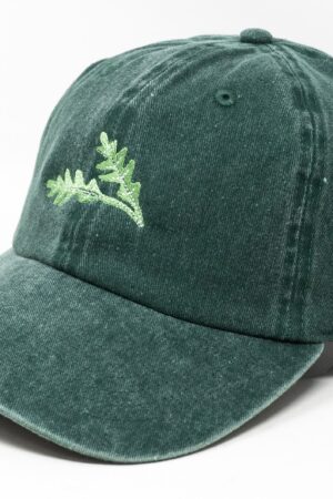 Embroidered Arugula Leaf Baseball Cap Washed Cotton, Curved Brim, Summer Style