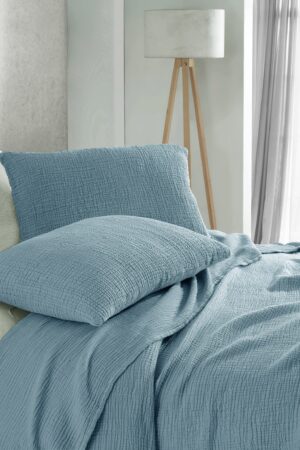 Ultra-Soft 4-Layer Gauze Throw Pure Cotton Comfort in Steel Blue