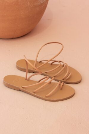 CARIATIS Handmade Greek Leather Sandals for Women | Natural, Strappy, Flat