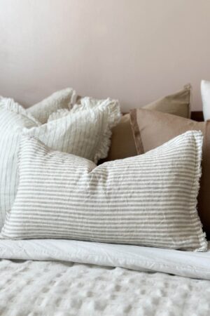 Esmee Natural Beige Stripe Linen Cushion with Duck Feather Inner - Comfort and Style for Your Home