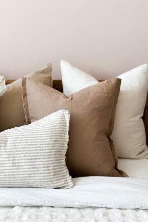 Esmee Natural Beige Stripe Linen Cushion with Duck Feather Inner - Comfort and Style for Your Home