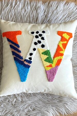 Personalized Initial Pillow Embroidered Punch Needle Letter Pillowcase for Baby Room Decor, Newborn Gift, and Baby Shower