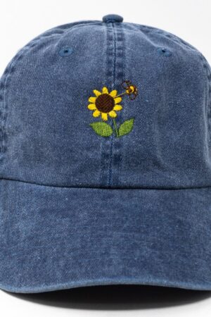 Sunflower Bee Embroidered Summer Baseball Cap Washed Cotton Curve Brim Hat