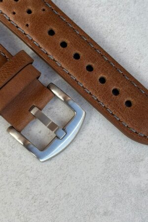 Vintage Tan Perforated Full Grain Leather Rally Watch Strap Elevate Your Timepiece with Timeless Style