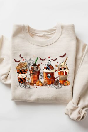 Spooky Sips Skeleton Coffee Cups Sweatshirt for the Bone-Chilling Coffee Lover