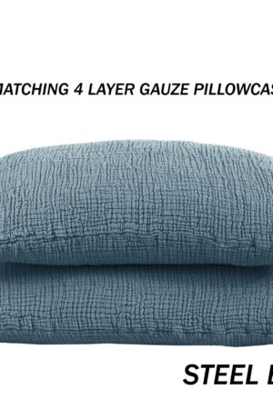 Ultra-Soft 4-Layer Gauze Throw Pure Cotton Comfort in Steel Blue