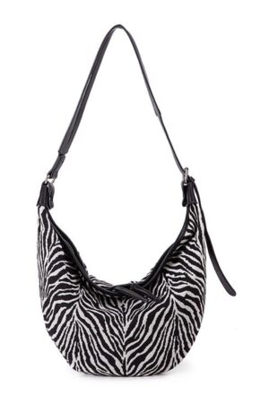 Oversized Moon Bag Canvas Croissant Crossbody, Nylon Sling, Zebra Shoulder Bag