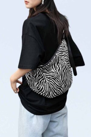 Oversized Moon Bag Canvas Croissant Crossbody, Nylon Sling, Zebra Shoulder Bag