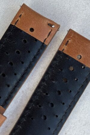 Vintage Tan Perforated Full Grain Leather Rally Watch Strap Elevate Your Timepiece with Timeless Style