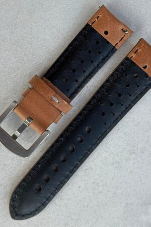 Vintage Tan Perforated Full Grain Leather Rally Watch Strap Elevate Your Timepiece with Timeless Style