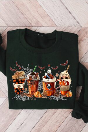 Spooky Sips Skeleton Coffee Cups Sweatshirt for the Bone-Chilling Coffee Lover