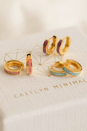 Captivating Opal Inlay Huggie Earrings Embrace Minimalist Elegance with Caitlyn's Gemstone Hoops