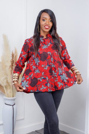 Vibrant Red African Print Top Embrace Bold Style and Cultural Heritage