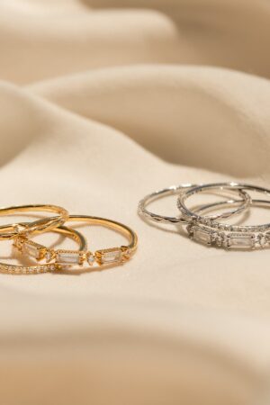 Caitlyn's Minimalist Diamond Ring Trio Stackable Gemstone Bands for Bridesmaids and Weddings (RR109)