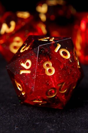 Fire Red Glittering D20 Dice Illuminate Your D&D Adventures with Handmade Precision