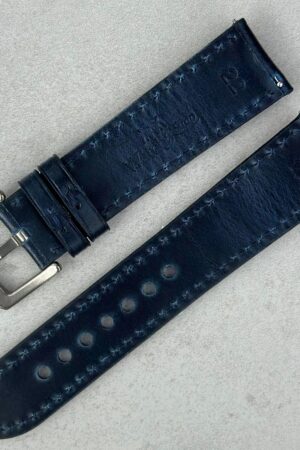 Deep Ocean Blue Full Grain Leather Watch Strap Elevate Your Timepiece with Unparalleled Comfort and Style