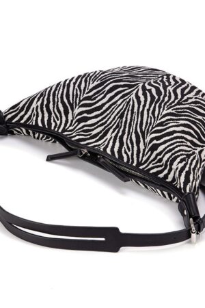 Oversized Moon Bag Canvas Croissant Crossbody, Nylon Sling, Zebra Shoulder Bag