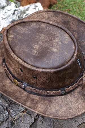 Wombat Foldable Leather Hat The Wilds Full Grain Leather Unisex Cowboy Hat for Trekking and the Australian Bush