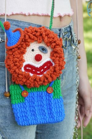 Handmade Crochet Clown Phone Bag A Quirky and Unique Gift for Her