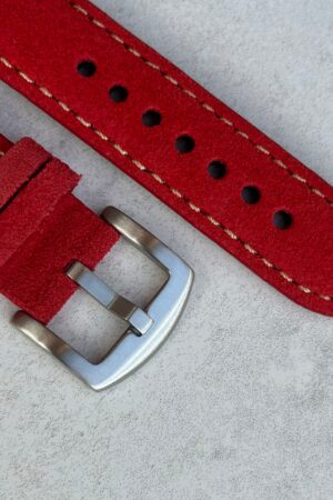 Premium Handmade Suede Watch Strap Ruby Red Padded Band with Quick Release