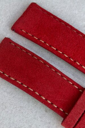 Premium Handmade Suede Watch Strap Ruby Red Padded Band with Quick Release