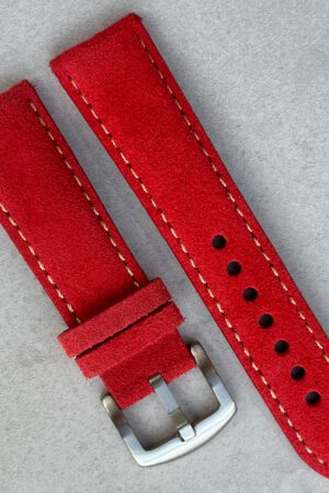 Premium Handmade Suede Watch Strap Ruby Red Padded Band with Quick Release