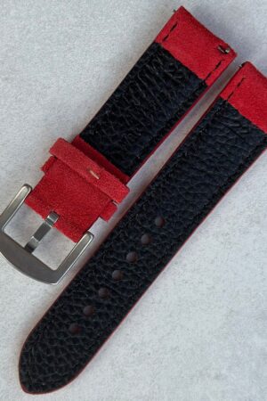 Premium Handmade Suede Watch Strap Ruby Red Padded Band with Quick Release