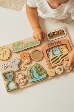 Personalized Sensory Busy Board A Woodland Adventure for Curious Toddlers